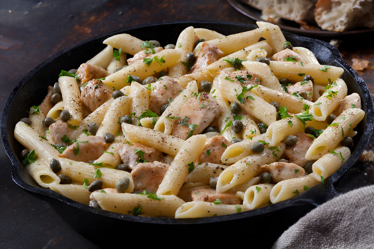 penne pasta dish with chicken